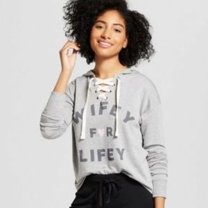 Wifey for Lifey Lace Up Sweatshirt Hoodie
